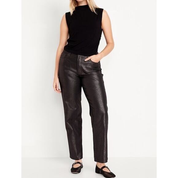Old Navy High Waisted Shimmer OG Straight Ankle Jeans Size14 Metallic Brown - Picture 1 of 10